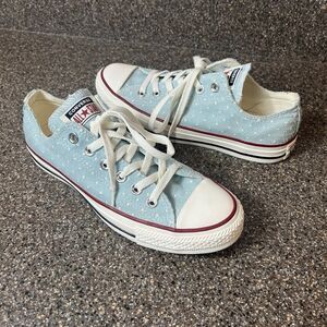 Converse All Star Blue Canvas Shoe Stars Cutout Sneaker Lace Up Womens 8 Low Top